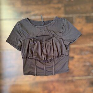 Shelly Black Corset Shortsleeve Cutout Crop Top Size Small